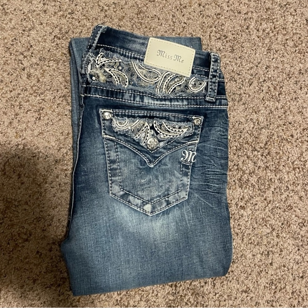 Miss Me Embroidered Boot Cut Jeans - Blue